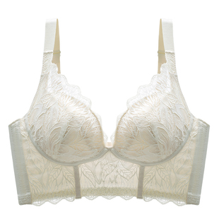 俞兆林内衣女大胸显小薄杯无钢圈文胸大码调整型内衣蕾丝胸罩深V