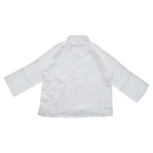 满呐2025秋冬新品明制汉服天丝亚麻A类上衣男童女童白色衬衣