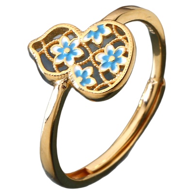 足银S990珐琅镂空葫芦戒指女