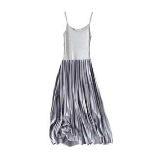 2025莫代尔显瘦吊带裙大码圆领金丝绒复古百褶裙垂感打底裙连衣裙