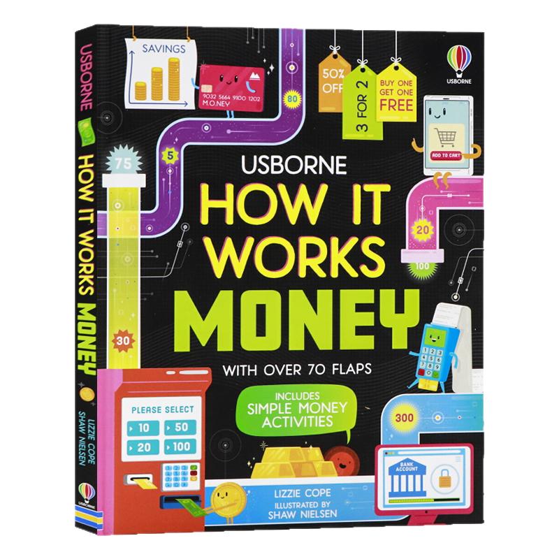 Usborne出品 金钱是如何运转的 英文原版绘本 How It Works Money 儿童趣味科普认知资金 科学理财纸板翻翻书 英语读物精装大开本