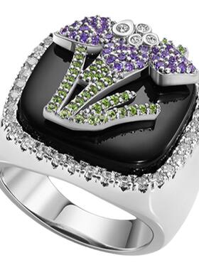 MOH东方风格黑底水晶幽兰戒指