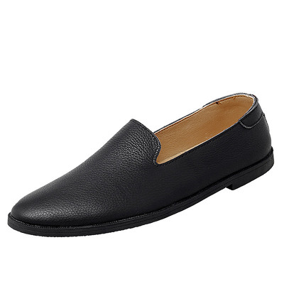 春季透气英伦豆豆鞋男士真皮休闲一脚蹬懒人36码黑色37码小皮鞋男