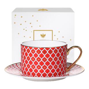 [新年礼物]俄皇LOMONOSOV骨瓷咖啡杯子高档精致STAR红色下午茶具