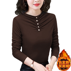 双面德绒加厚长袖t恤女秋冬季中年妈妈装修身显瘦打底衫保暖上衣