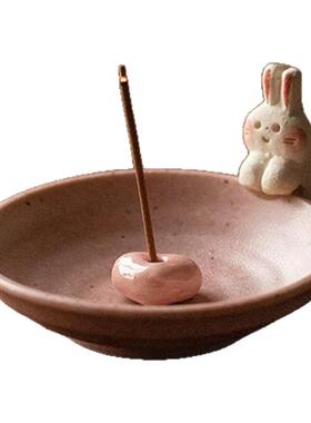 日本陶土手作动物香插香立礼物