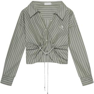 REVAN芮范设计师款高级感灰绿色白条衬衫RN70901027