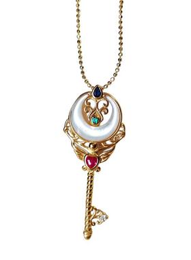 925银白蝶贝复古魔法钥匙项链