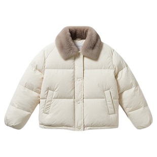 90白鸭绒~狐狸毛领白色短款面包羽绒服女小个子2026冬季新款