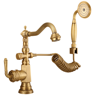 法式黄铜水龙头欧式仿古卫生间冷热洗脸盆面盆花洒喷头洗头神器