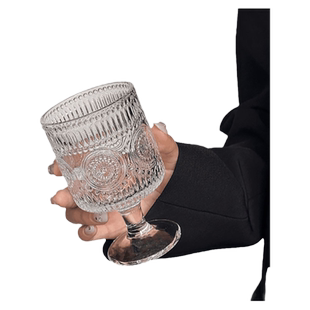 复古ins风太阳花浮雕玻璃杯高颜值酒杯设计感饮料果汁高脚水杯子