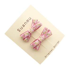 韩国儿童刺绣蝴蝶发夹宝宝复古对夹侧边刘海碎发卡女孩红色头饰潮