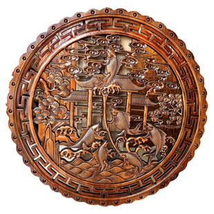 东阳木雕实木木质香樟木客厅壁挂仿古木制牡丹凤凰玄关福字木挂件