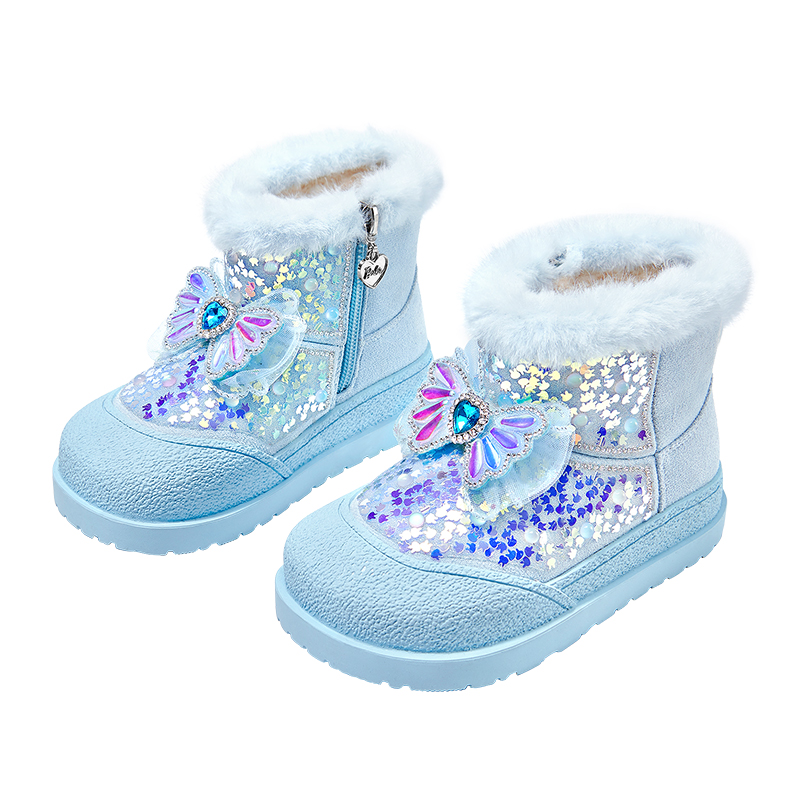 芭比童鞋女童雪地靴2025新款冬季加绒保暖棉鞋艾莎公主靴儿童靴子