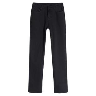 黑色显瘦窄版直筒牛仔裤女士秋冬大码加绒加厚胖mm宽松高腰烟管裤