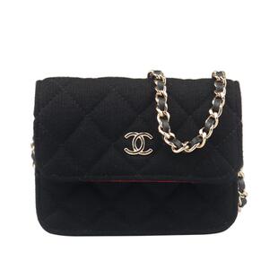 9新CHANEL香奈儿CLUTCH WITH CHAIN黑织物迷你链条二手奢侈品包包