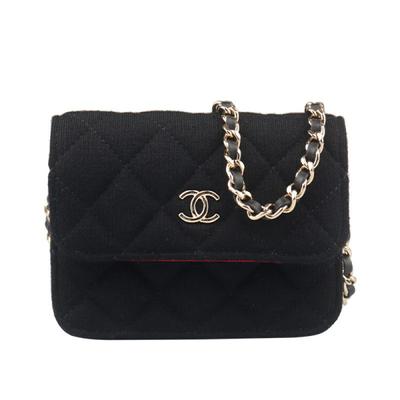 9新CHANEL香奈儿CLUTCH WITH CHAIN黑织物迷你链条二手奢侈品包包