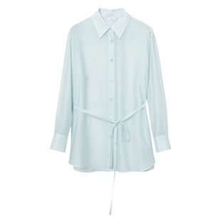 伊芙丽通勤松弛感腰间系带宽松衬衫女2025夏装新款基础百搭上衣女