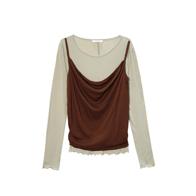 【现货】ECRIVAIN 26SS 春夏新款拼色侧压褶长袖上衣 DOUBLEBOO