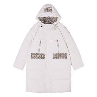 久拉拉粉色连帽白鹅绒羽绒服女中长款2025冬季新款宽松加厚外套