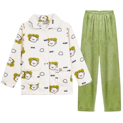 秋冬季加厚珊瑚绒睡衣女套装