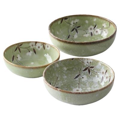 日本进口美浓烧樱花陶瓷汤钵深盘