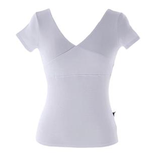 前交叉 舞蹈练功服V领纯棉修身女成人短袖上衣拉丁舞芭蕾舞形体服