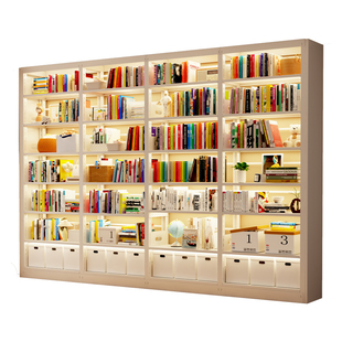 灯带led钢制图书馆书架一体靠墙落地置物架客厅家用儿童书柜灯条