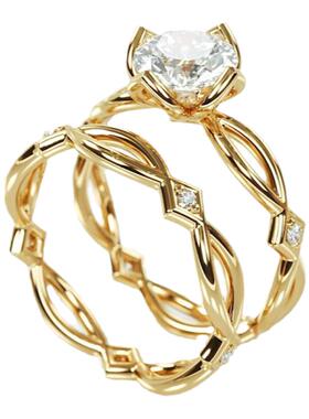 女士14K金莫桑石钻石镶嵌戒指