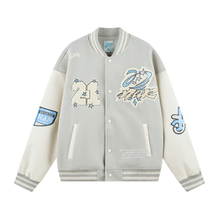 NARTALIY星芒代码龙卷风logo刺绣棒球服夹克情侣美式复古重磅外套