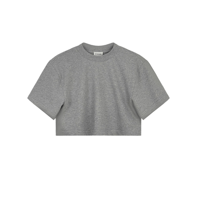 ECHOADE极简剪裁 微露腰线设计松弛辣妹风小圆领宽松短款T恤