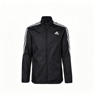 adidas 3-Stripes Marathon Jkt 跑步立领运动夹克男款黑色GM1410