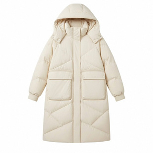 鸭鸭2025年冬季新款羽绒服女士冬季保暖中长款可拆帽加厚外套战袍