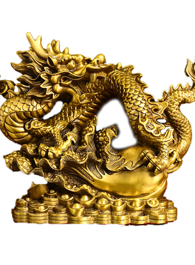 中式黄铜百财龙摆件吉祥物祝福