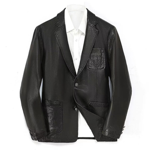 维蒙2025新款海宁真皮皮衣男春秋季油蜡绵羊皮夹克西装领外套潮牌