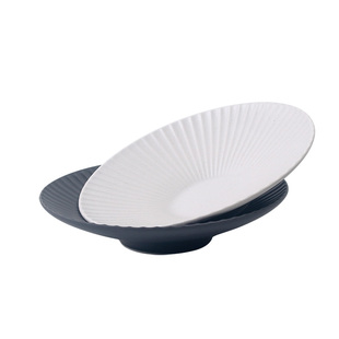 意式斗笠盘子餐厅菜盘水果沙拉碗轻奢风陶瓷餐具竖纹浮雕深盘浅碗