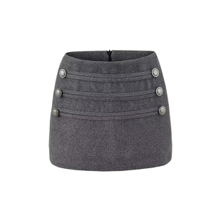 YoungGirlDay韩漫性感高腰显瘦纽扣装饰防走光包臀毛呢半身裙短裙