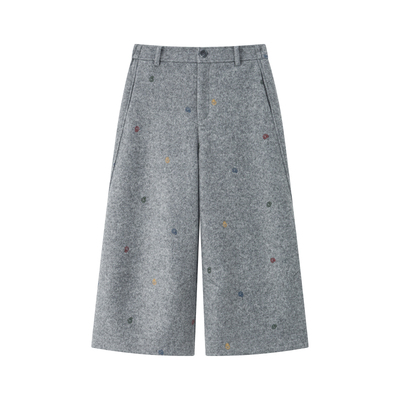 CHICJOJO宽松刺绣毛呢八分裤