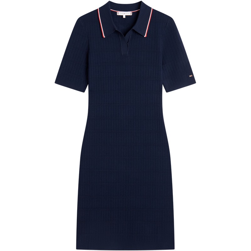 Tommy女装条纹肌理V字领POLO裙