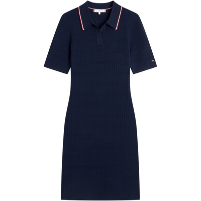 Tommy女装条纹肌理V字领POLO裙