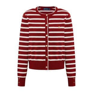 POLOWALK女毛衣外套2026春季新款条纹通勤针织开衫内搭打底衫上衣