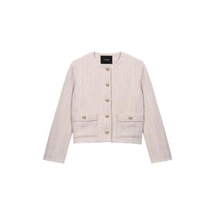 Maje Outlets秋冬款女装法式时尚浅色单排扣长袖短款圆领花呢外套