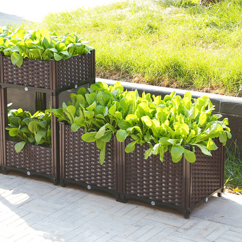 阳台蔬菜种植箱屋顶种菜盆架子多层长方形塑料槽家庭神器树脂组合