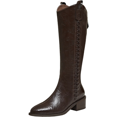 TATA他她长靴2025骑士靴西部靴长筒靴子美拉德黑色时装靴UWL01DG5