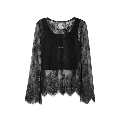 U/TI联名款黑色立体蕾丝打底衫女高级感休闲上衣尤缇时尚春季新款