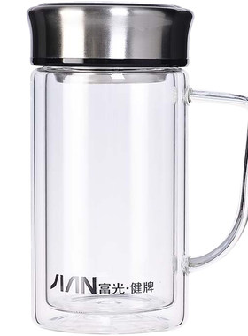 富光玻璃杯办公带把手定制刻印字