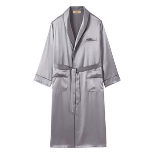 美标男19姆米重磅真丝睡衣浴袍100%桑蚕丝睡袍丝绸晨袍家居服春夏