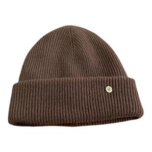 春蚕家定制~100%澳洲纯羊毛针织帽女时髦咖色显脸小毛线冷帽子冬