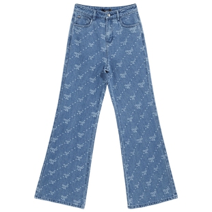 bebe冬季系列女士蝴蝶结装饰直筒版型斑马条纹牛仔裤411006