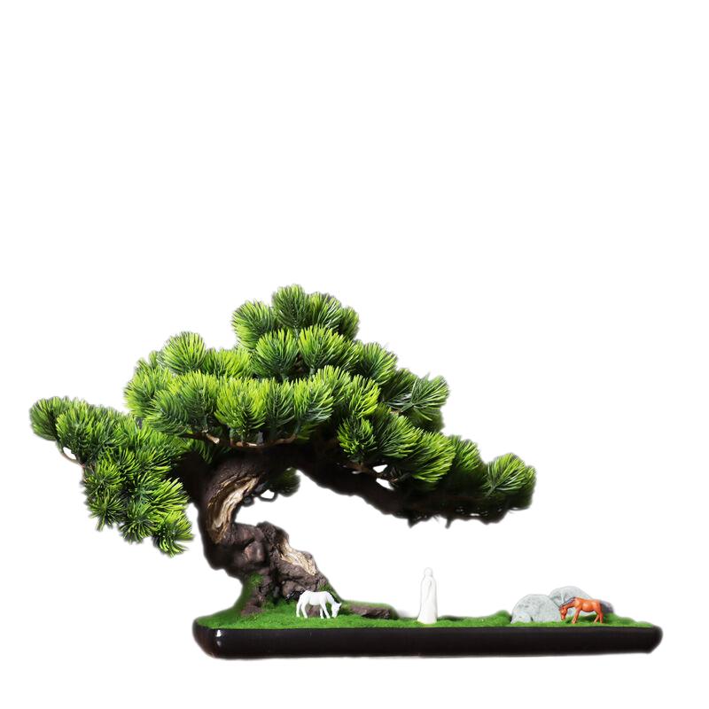 仿真迎客松禅意绿植盆景摆件装饰